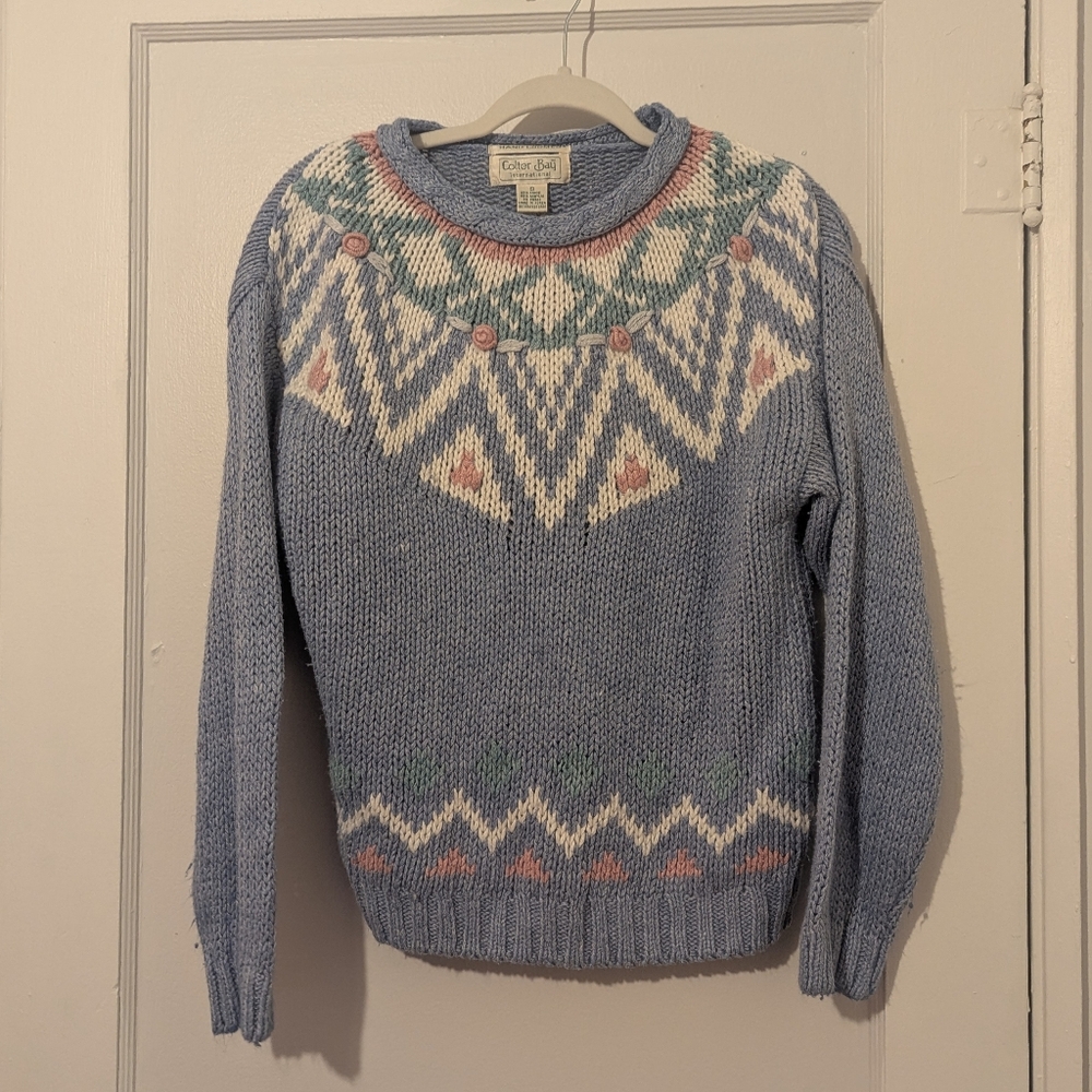 Green and Blue Nordic Crew Neck Sweater